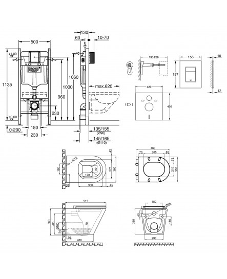 Набор инсталляция 4 в 1 Grohe Rapid SL 3884000G + унитаз с сиденьем Qtap Scorpio QT1433053ERW