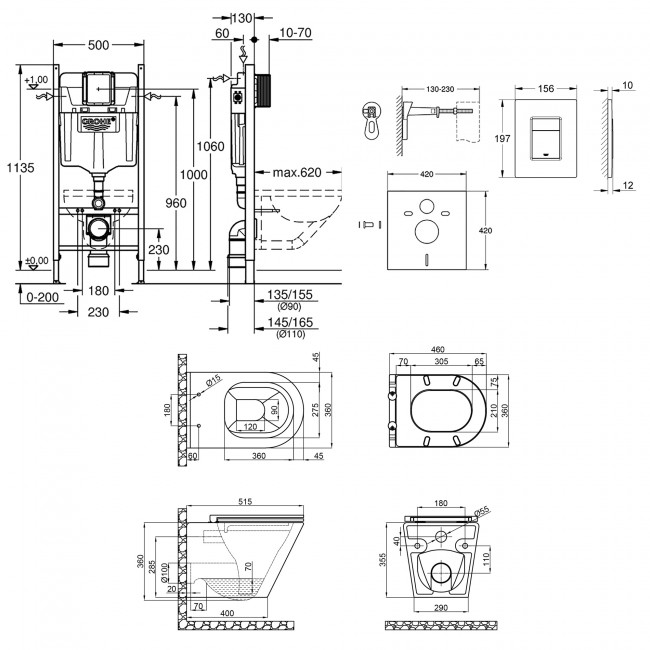 Набор инсталляция 4 в 1 Grohe Rapid SL 3884000G + унитаз с сиденьем Qtap Scorpio QT1433053ERW