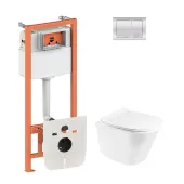 Набір Qtap інсталяція 4 в 1 з панеллю змиву Nest (QT0133M425 + QT0111M06028CRM) + унітаз з сидінням Virgo QT1833051ERW