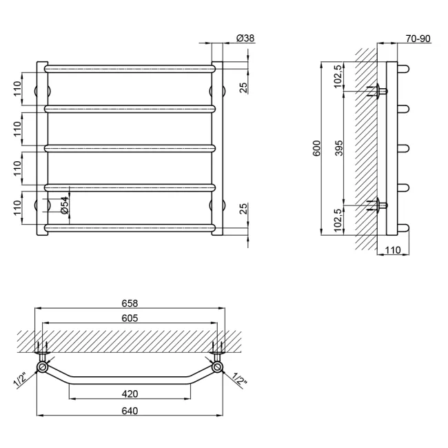 Сушарка для рушників водяна Lidz Trapezium (CRM) D38/25 600x600 P5 2 Сушарка для рушників водяна Lidz Trapezium (CRM) D38/25 600x600 P5 2