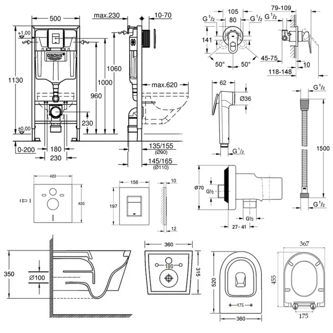 Комплект инсталляция Grohe Rapid SL 38827000 + унитаз с сиденьем Qtap Jay QT07335176W + набор для гигиенического душа со смесителем Grohe BauLoop 111042 2 Комплект инсталляция Grohe Rapid SL 38827000 + унитаз с сиденьем Qtap Jay QT07335176W + набор для гигиенического душа со смесителем Grohe BauLoop 111042 2