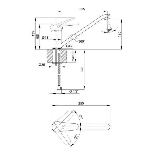 Смеситель для кухни Lidz (CRM) 14 34 002 250 мм 2