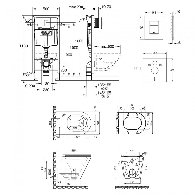 Набор инсталляция 4 в 1 Grohe Rapid SL 38772001 + унитаз с сиденьем Qtap Scorpio QT1433053ERW