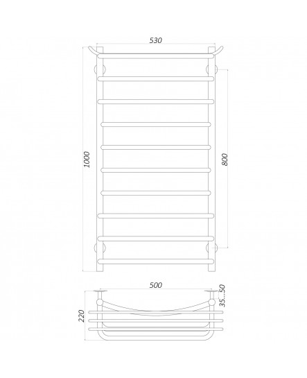 Рушникосушарка UNIO Zp W 1000-500-10 Зета з полицею вода