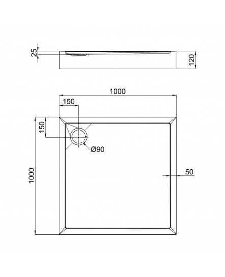 Душовий піддон Qtap Tern 301112 100x100x12 см+сифон.