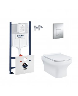 Набір інсталяція 4 в 1 Grohe Rapid SL 3884000G + унітаз з сидінням Qtap Cardinal QT0433C660HW