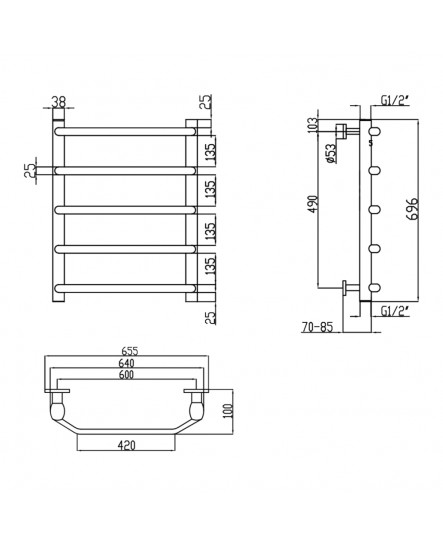 Сушарка для рушників водяна Lidz Trapezium (CRM) D38/25 600x700 P5