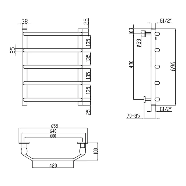 Сушарка для рушників водяна Lidz Trapezium (CRM) D38/25 600x700 P5 2 Сушарка для рушників водяна Lidz Trapezium (CRM) D38/25 600x700 P5 2