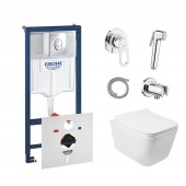 Комплект інсталяція Grohe Rapid SL 38721001 + унітаз з сидінням Qtap Crow QT05335170W + набір для гігієнічного душу зі змішувачем Grohe BauLoop 111042