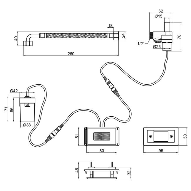 Панель смыва для писсуара Qtap Scorpio с ИК датчиком QT146601DCCHR Chrome/Black 2