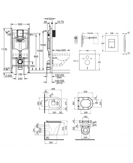 Набор инсталляция 4 в 1 Grohe Rapid SL 3884000G + унитаз с сиденьем Qtap Virgo QT1833051ERW