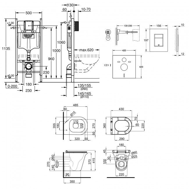 Набор инсталляция 4 в 1 Grohe Rapid SL 3884000G + унитаз с сиденьем Qtap Virgo QT1833051ERW