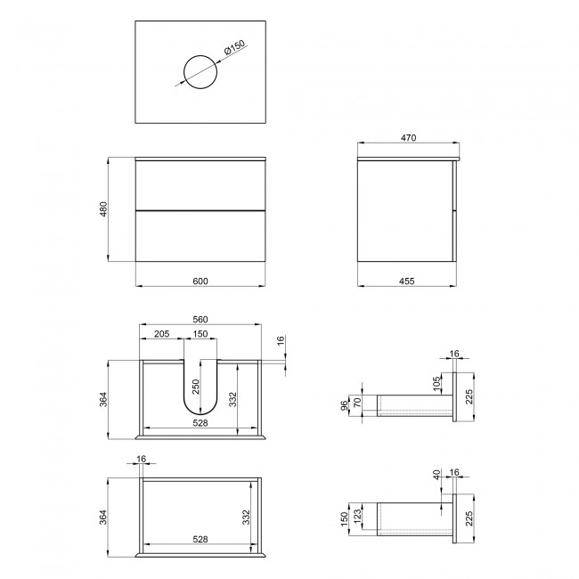 Тумба подвесная Qtap Tern 600х476х469 White со столешницей QT1779TPL601W