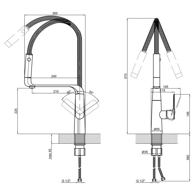 Смеситель для кухни Qtap Kuchyne 91107AC с рефлекторным изливом 2