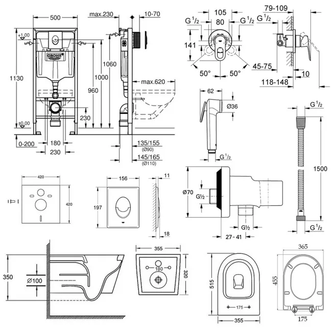 Комплект инсталляция Grohe Rapid SL 38722001 + унитаз с сиденьем Qtap Swan QT16335178W + набор для гигиенического душа со смесителем Grohe BauLoop 111042 2 Комплект инсталляция Grohe Rapid SL 38722001 + унитаз с сиденьем Qtap Swan QT16335178W + набор для гигиенического душа со смесителем Grohe BauLoop 111042 2