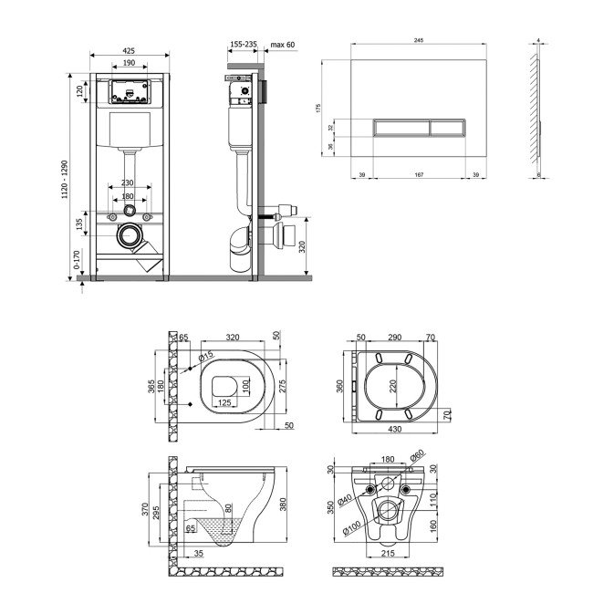 Набір Qtap інсталяція 4 в 1 з панеллю змиву Nest (QT0133M425 + QT0111V1105GW) + унітаз з сидінням Aries QT0333063ERW 2