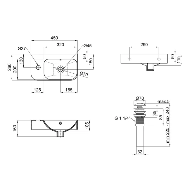 Раковина Qtap Tern 450х260х155 Matt black с донным клапаном QT17115117LMB 2 Раковина Qtap Tern 450х260х155 Matt black с донным клапаном QT17115117LMB 2