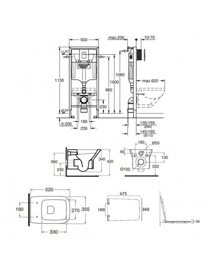 Набор унитаз Azzurra Prua PRU100B1SOSK с сиденьем Azzurra Prua PRU1800F + инсталляция Grohe Rapid SL 38772001