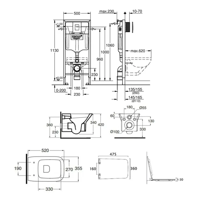 Набор унитаз Azzurra Prua PRU100B1SOSK с сиденьем Azzurra Prua PRU1800F + инсталляция Grohe Rapid SL 38772001 2 Набор унитаз Azzurra Prua PRU100B1SOSK с сиденьем Azzurra Prua PRU1800F + инсталляция Grohe Rapid SL 38772001 2