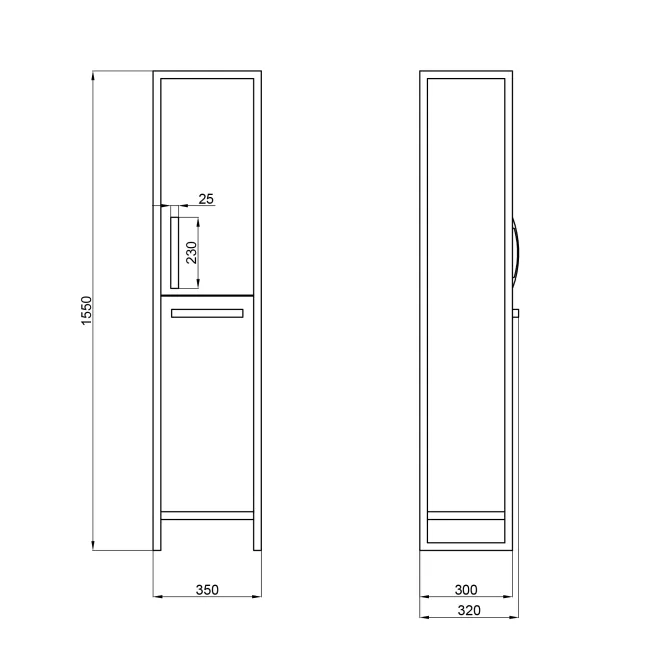 Пенал підлоговий Qtap Taurus 350х1750х300 Whitish oak з кошиком для білизни QT2475PN175KRWO