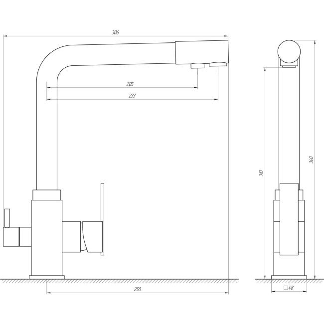 Смеситель для кухни под осмос Globus Lux GLLR-0100-3-TITANIUM на гайке латунь, серый металлик