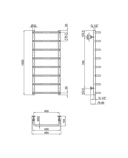 Полотенцесушитель водяной Lidz Standard (CRM) D32/20х1/2" 400x1000 P8