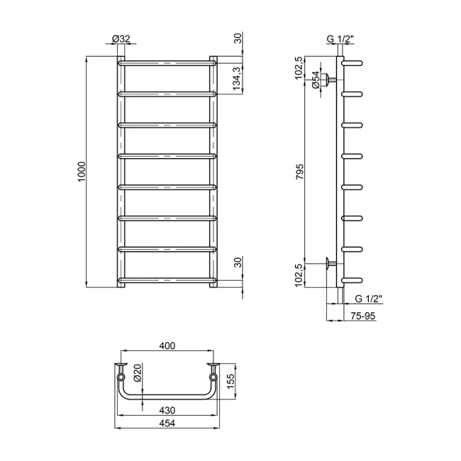 Сушарка для рушників водяна Lidz Standard (CRM) D32/20х1/2" 400x1000 P8 2 Сушарка для рушників водяна Lidz Standard (CRM) D32/20х1/2" 400x1000 P8 2