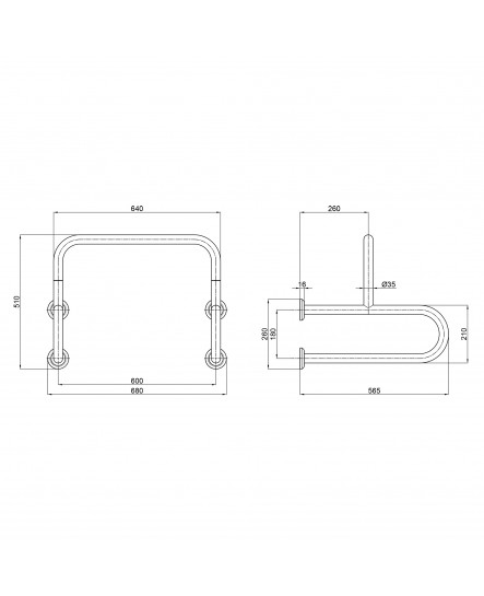 Поручень подвійний для пуссуара Qtap Freedom 600x520 Chrome QT229188CHR