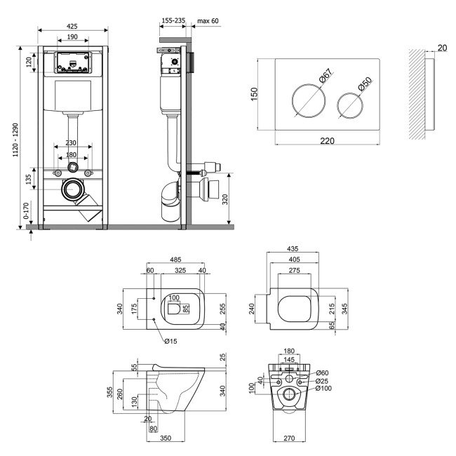 Набір Qtap інсталяція 4 в 1 з панеллю змиву Nest (QT0133M425 + QT0111M11V1114W) + унітаз з сидінням Tern QT1733052ERW 2