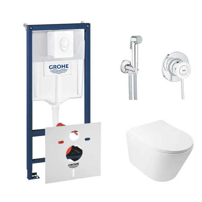 Комплект инсталляция Grohe Rapid SL 38722001 + унитаз с сиденьем Qtap Swan QT16335178W + набор для гигиенического душа со смесителем Grohe BauClassic 2904800S Комплект инсталляция Grohe Rapid SL 38722001 + унитаз с сиденьем Qtap Swan QT16335178W + набор для гигиенического душа со смесителем Grohe BauClassic 2904800S