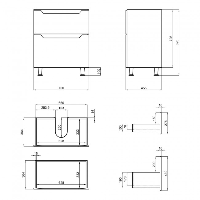 Тумба підлогова Qtap Scorpio 710х825х460 Graphite QT1473TNВ702G