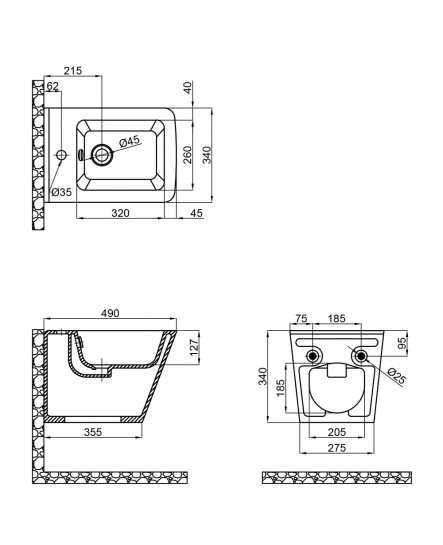 Біде підвісне Qtap Tern 485x345x330 Matt black QT1755052FMB