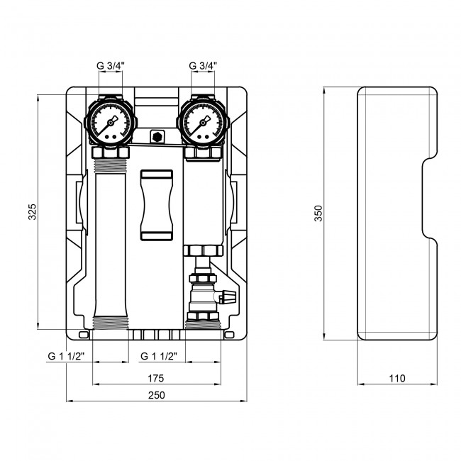 Насосная группа Icma 1" 1/2х3/4" подключение справа, без насоса №R003