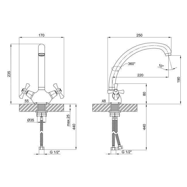Смеситель для кухни Lidz (CRM) 75 21 271F-3 2