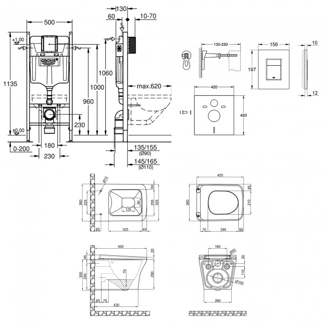 Набор инсталляция 4 в 1 Grohe Rapid SL 3884000G + унитаз с сиденьем Qtap Gemini QT25332614EW