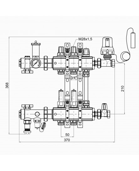 Коллекторная группа Icma 3/4" 2 выхода, с расходомером №A2K013