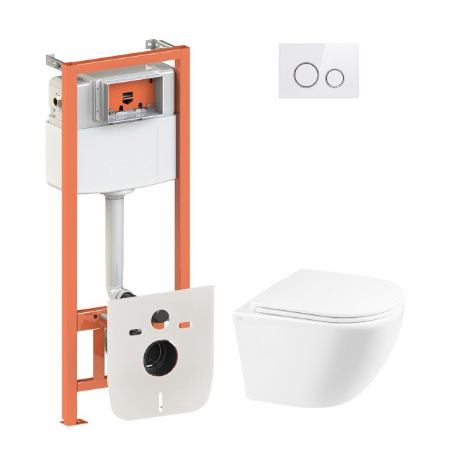 Набір Qtap інсталяція 4 в 1 з панеллю змиву Nest (QT0133M425 + QT0111M11V1114W) + унітаз з сидінням Robin QT1333046ENRW