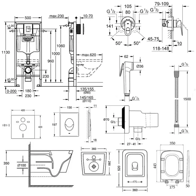 Комплект инсталляция Grohe Rapid SL 38827000 + унитаз с сиденьем Qtap Crow QT05335170W + набор для гигиенического душа со смесителем Grohe BauLoop 111042 2 Комплект инсталляция Grohe Rapid SL 38827000 + унитаз с сиденьем Qtap Crow QT05335170W + набор для гигиенического душа со смесителем Grohe BauLoop 111042 2