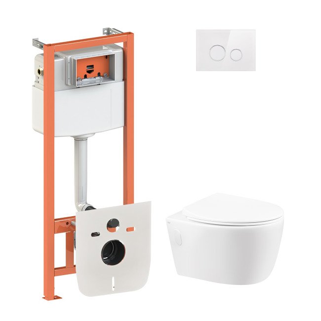 Набір Qtap інсталяція 4 в 1 з панеллю змиву Nest (QT0133M425 + QT0111V1164GW) + унітаз з сидінням Leo QT11331002ERW