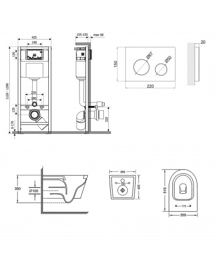 Набор Qtap инсталляция 4 в 1 с панелью смыва Nest (QT0133M425 + QT0111M11110W) + унитаз с сиденьем Swan QT16335178W