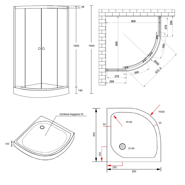 Душевая кабина Lidz Wieza SC80x80.SAT.LOW.L, стекло Linie 4 мм 2 Душевая кабина Lidz Wieza SC80x80.SAT.LOW.L, стекло Linie 4 мм 2