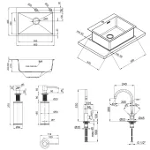 Набір 4 в 1 Qtap кухонна мийка D6045 2.7/1.0 мм Satin + змішувач + сушарка + дозатор для миючого засобу