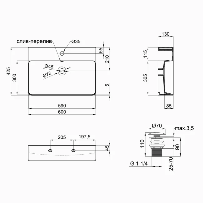 Раковина Qtap Nando 600х420х130 White с донным клапаном QT1211K404W 2 Раковина Qtap Nando 600х420х130 White с донным клапаном QT1211K404W 2