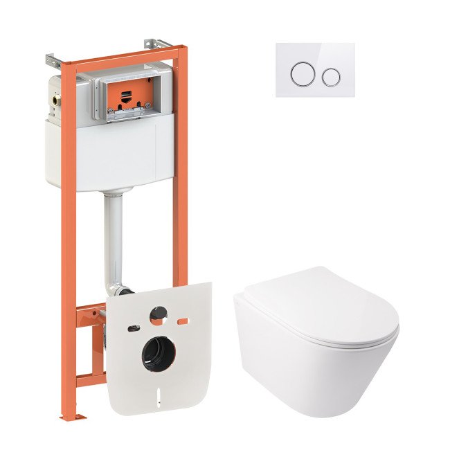 Набір Qtap інсталяція 4 в 1 з панеллю змиву Nest (QT0133M425 + QT0111M11V1114W) + унітаз з сидінням Swan QT16335178W