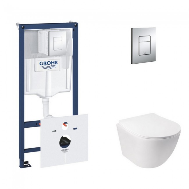 Набор инсталляция 5 в 1 Grohe Rapid SL 38827000 + унитаз с сиденьем Qtap Jay QT07335176W