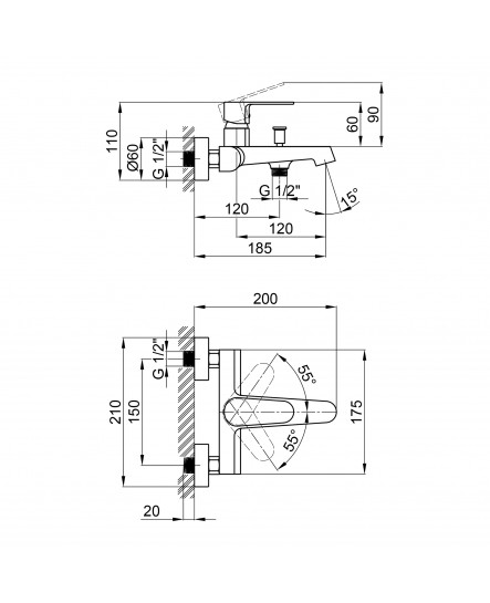 Змішувач для ванни Qtap Vranov 3018104GC