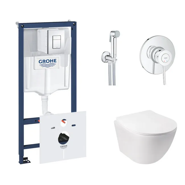 Комплект инсталляция Grohe Rapid SL 38827000 + унитаз с сиденьем Qtap Jay QT07335176W + набор для гигиенического душа со смесителем Grohe BauClassic 2904800S Комплект инсталляция Grohe Rapid SL 38827000 + унитаз с сиденьем Qtap Jay QT07335176W + набор для гигиенического душа со смесителем Grohe BauClassic 2904800S