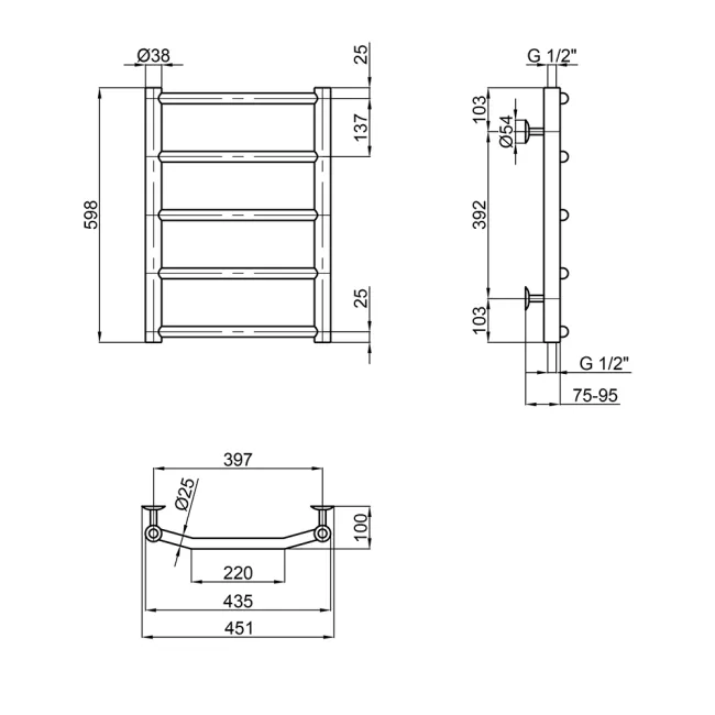 Сушарка для рушників водяна Lidz Trapezium (CRM) D38/25 400x600 P5 2 Сушарка для рушників водяна Lidz Trapezium (CRM) D38/25 400x600 P5 2