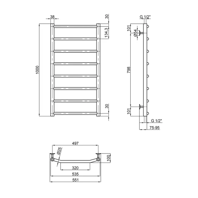 Сушарка для рушників водяна Lidz Trapezium (CRM) D38/25 500x1000 P8 2 Сушарка для рушників водяна Lidz Trapezium (CRM) D38/25 500x1000 P8 2