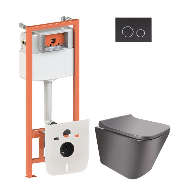 Набір Qtap інсталяція 4 в 1 з панеллю змиву Nest (QT0133M425 + QT0111M11V1146MB) + унітаз з сидінням Tern QT1733052ERMB